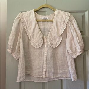Velvet Linen Ruffle Blouse
